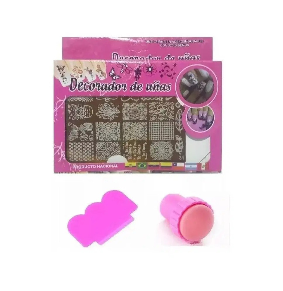 Kit Plantilla Y Sello Decorador De Uñas